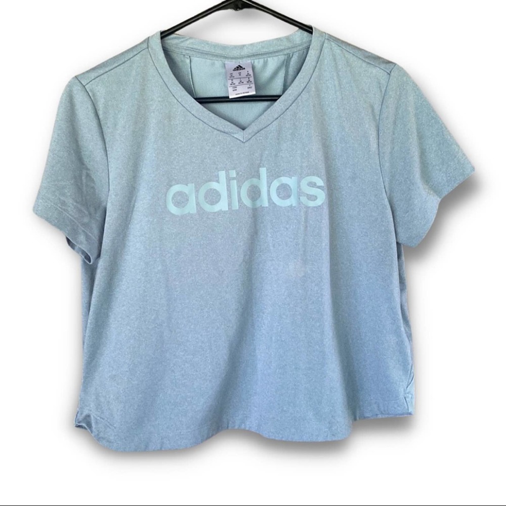 Adidas Cropped Tee Short Sleeve V-Neck Blue Medium